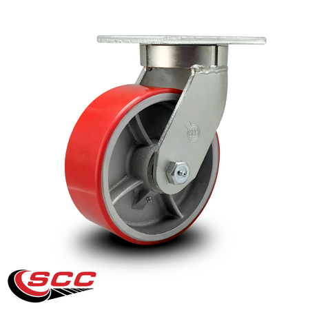 Service Caster 8 Inch Extra Heavy Duty Red Poly on Cast Iron Wheel Swivel Top Plate Caster SCC-KP92S830-PUR-RS